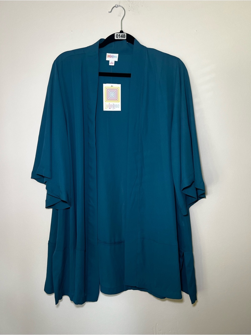 LuLaRoe Aurora Blue Open Front Bell Sleeve Kimono